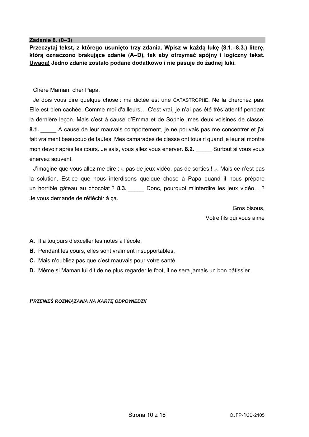 język francuski - egzamin ósmoklasisty 2021 - arkusz-10