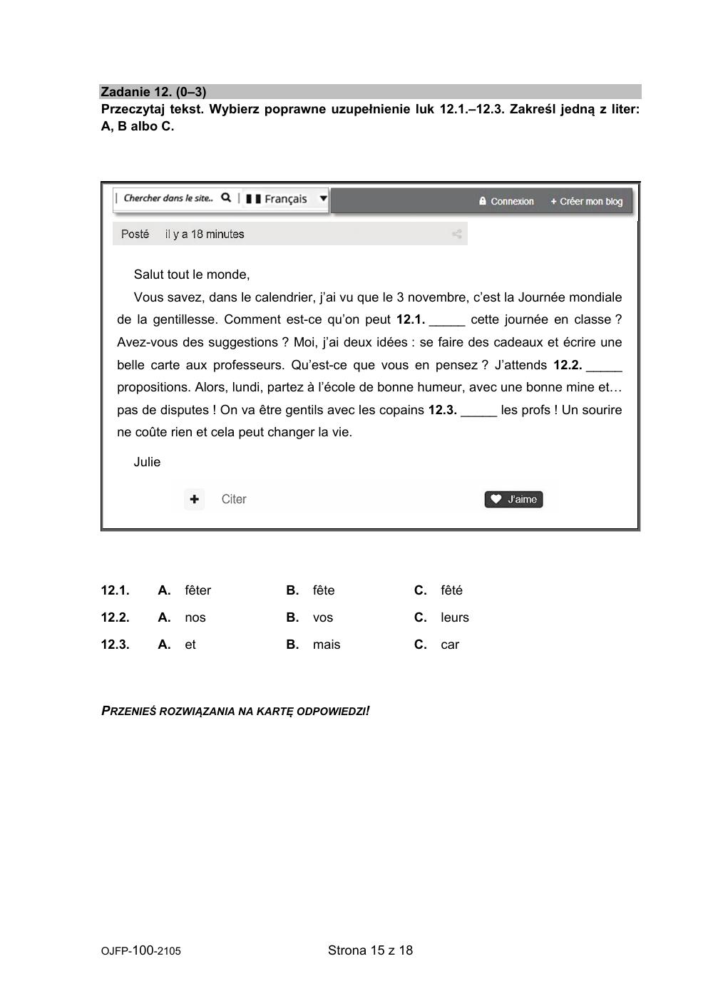 język francuski - egzamin ósmoklasisty 2021 - arkusz-15