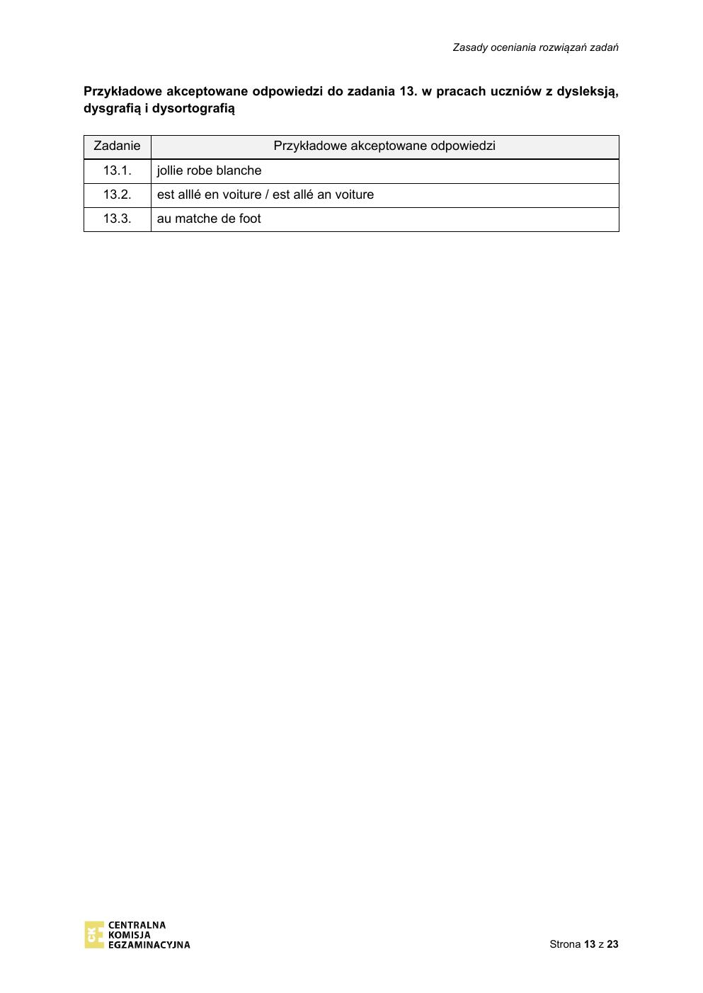 odpowiedzi - język francuski - egzamin ósmoklasisty 2021-13