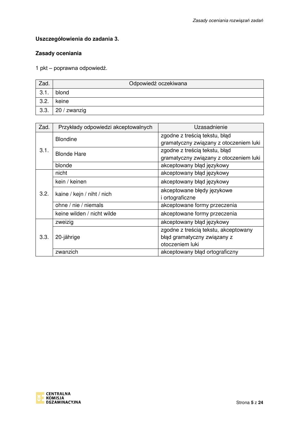 odpowiedzi - język niemiecki - egzamin ósmoklasisty 2021-05