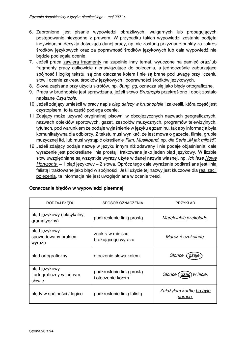 odpowiedzi - język niemiecki - egzamin ósmoklasisty 2021-20