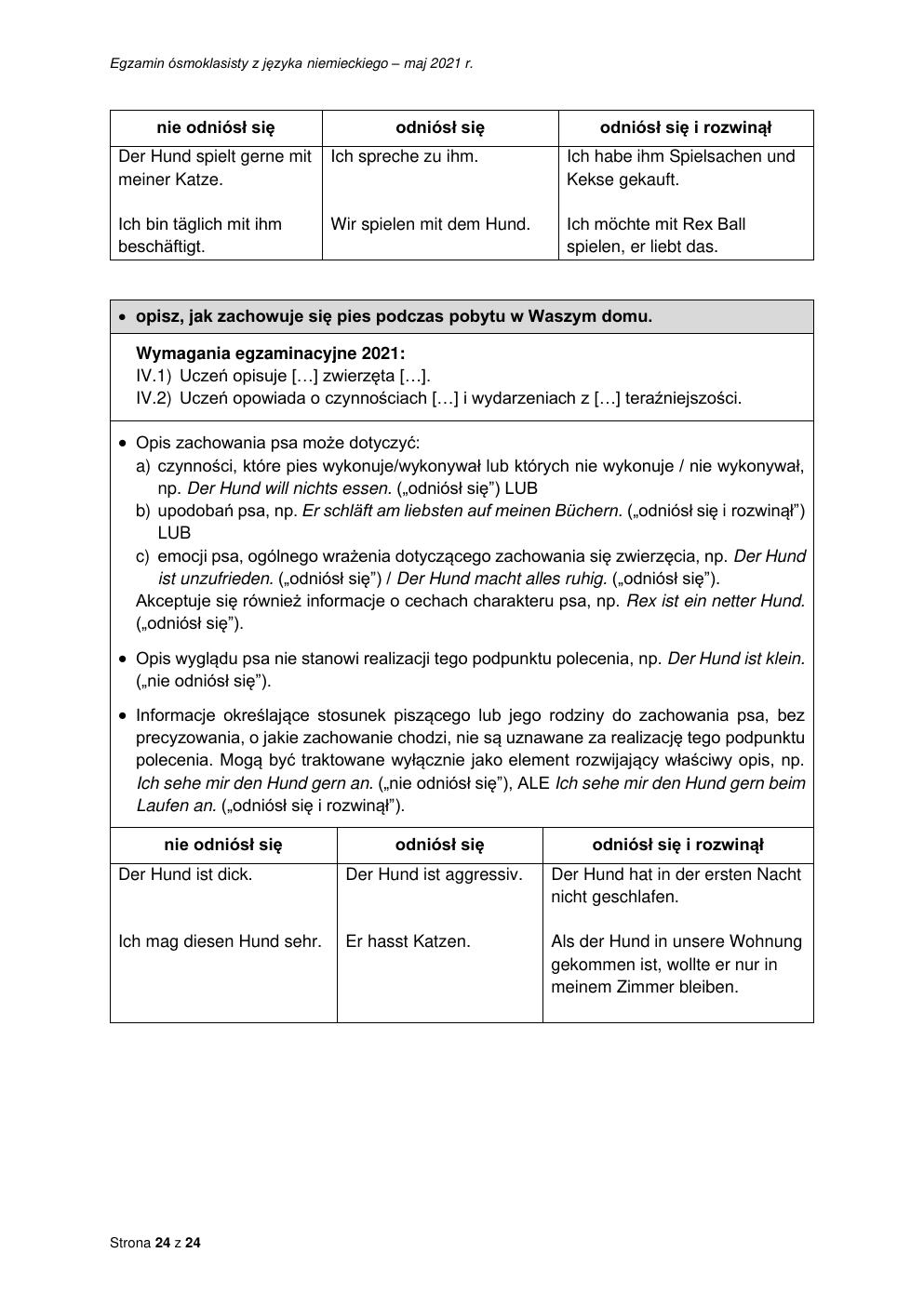 odpowiedzi - język niemiecki - egzamin ósmoklasisty 2021-24