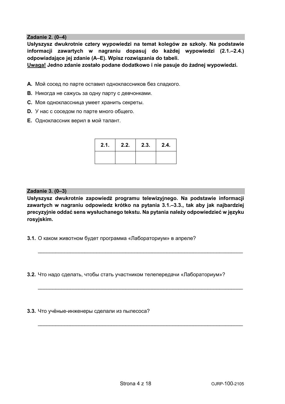 język rosyjski - egzamin ósmoklasisty 2021 - arkusz-04