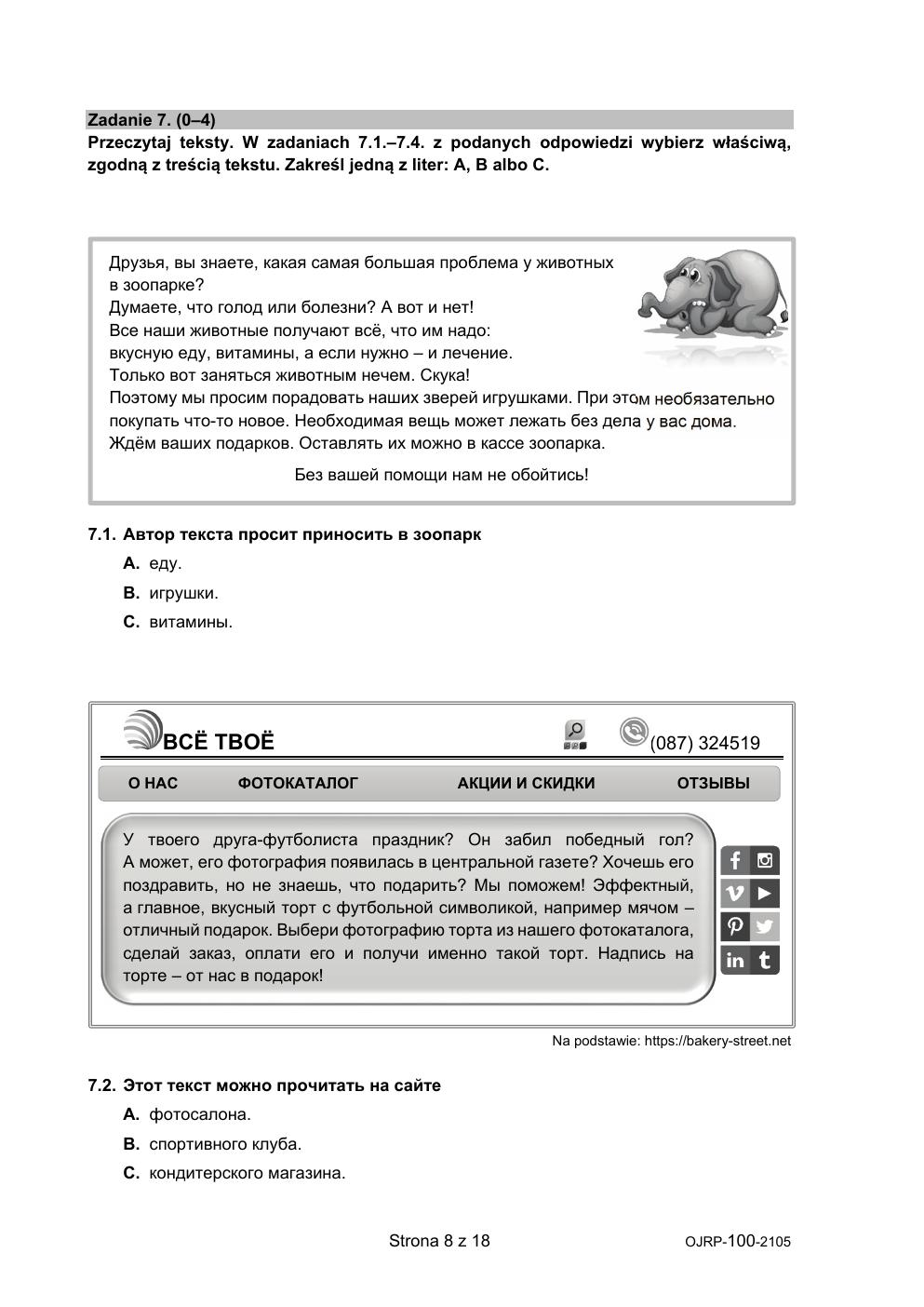 język rosyjski - egzamin ósmoklasisty 2021 - arkusz-08