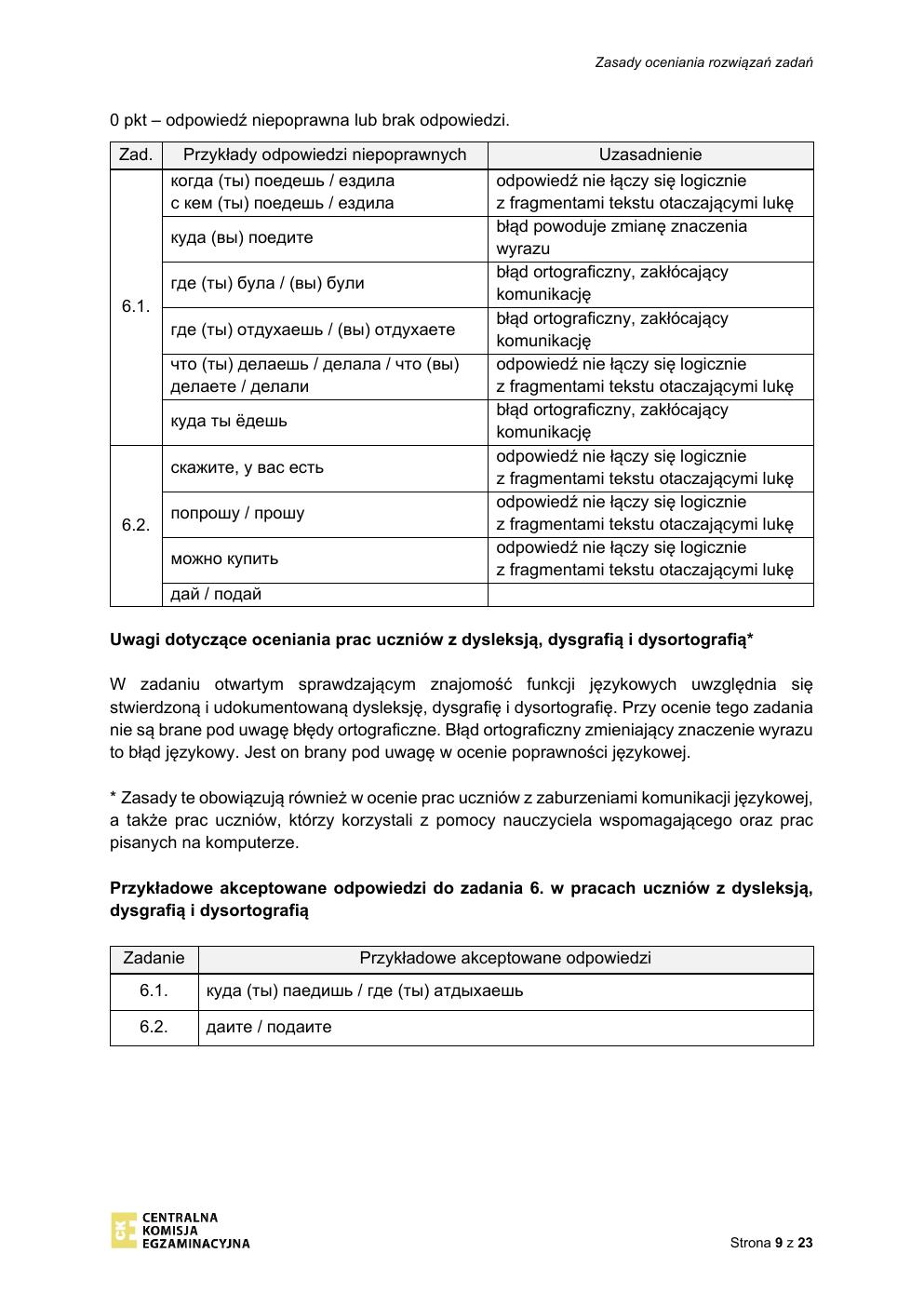 odpowiedzi - język rosyjski - egzamin ósmoklasisty 2021-09