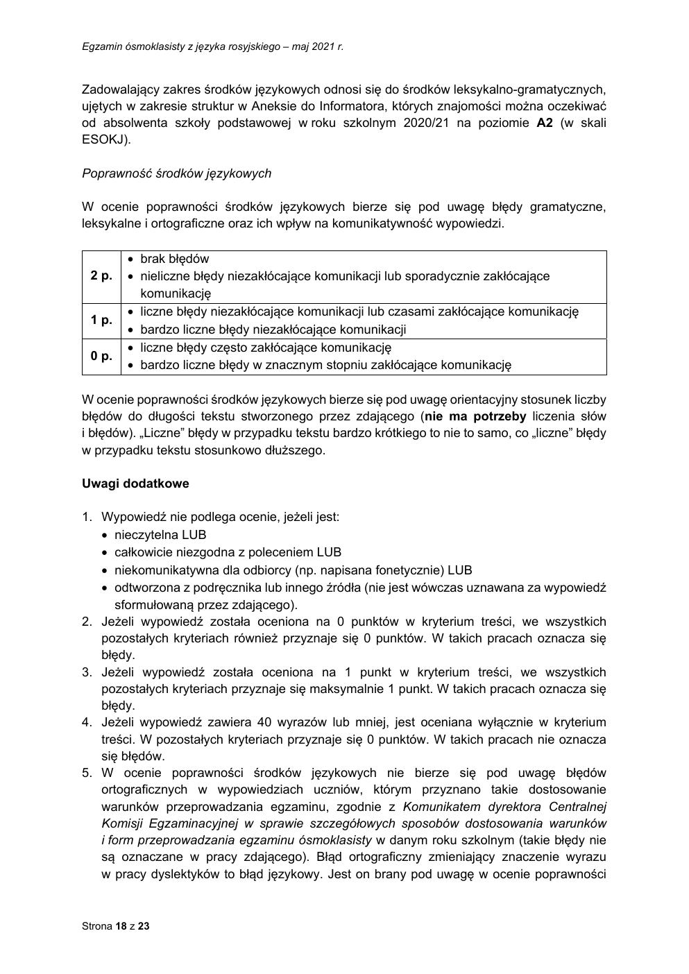 odpowiedzi - język rosyjski - egzamin ósmoklasisty 2021-18