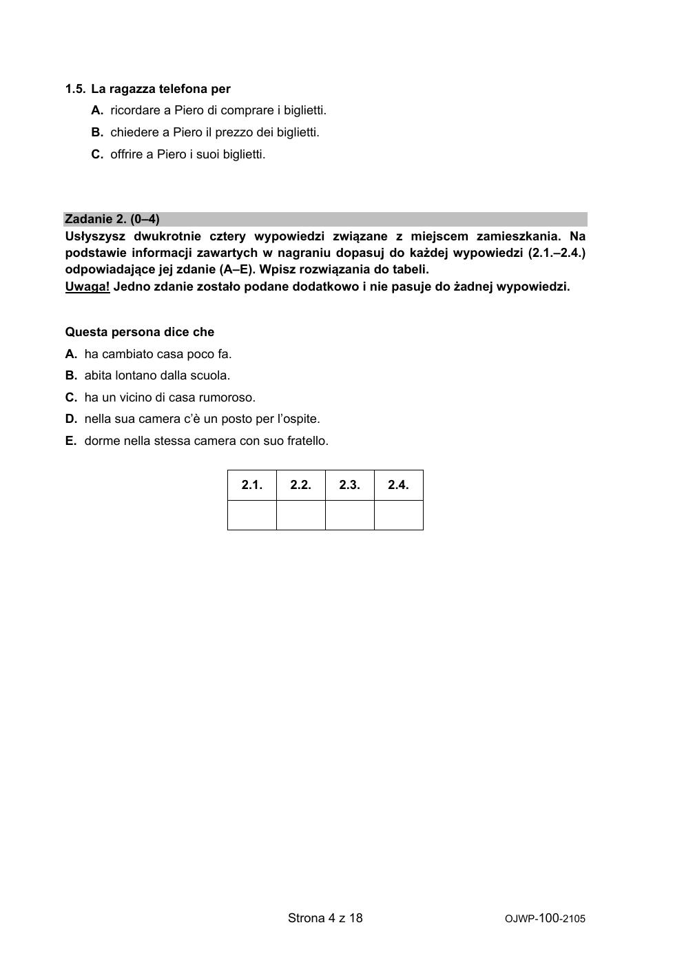 język włoski - egzamin ósmoklasisty 2021 - arkusz-04