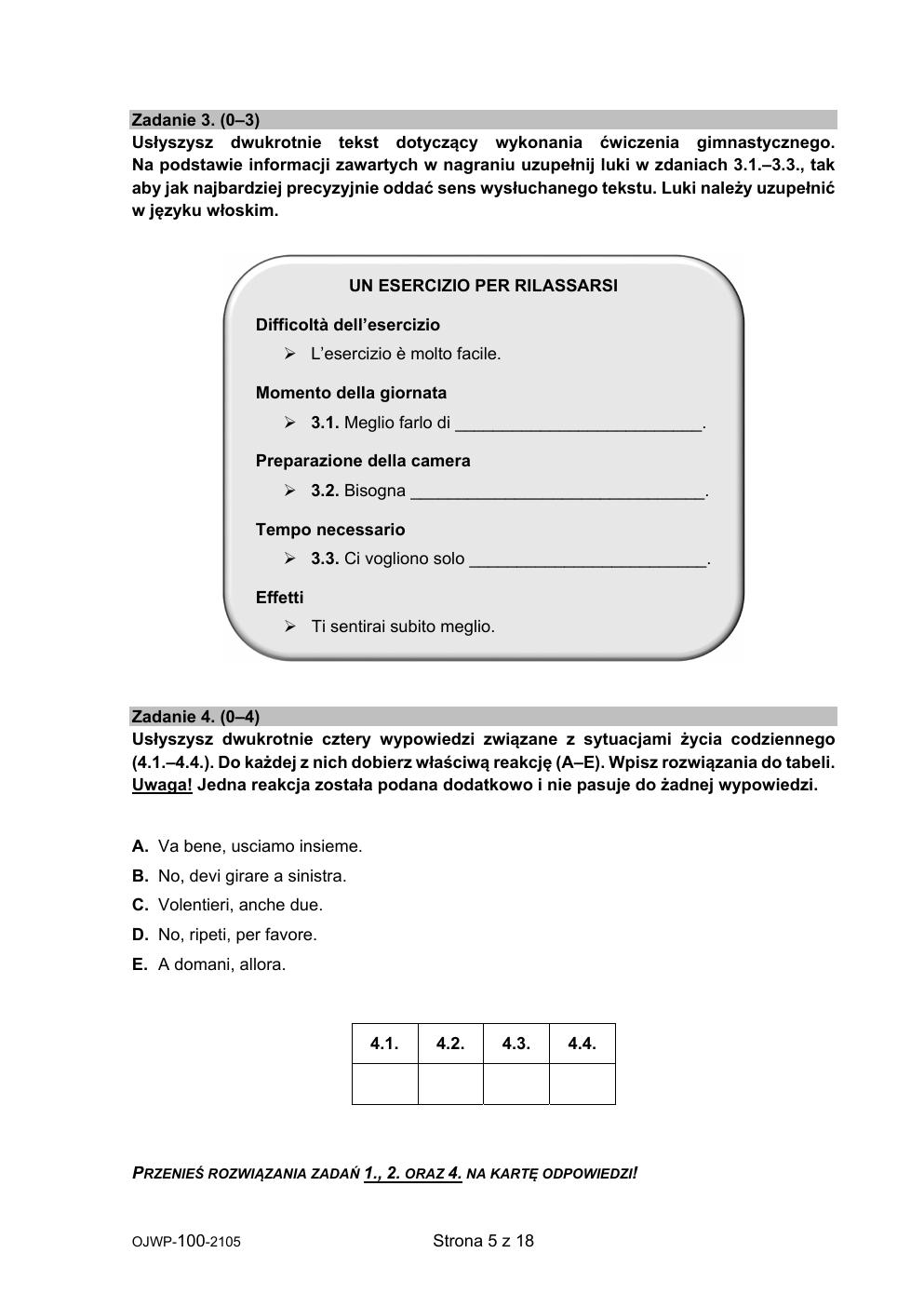 język włoski - egzamin ósmoklasisty 2021 - arkusz-05