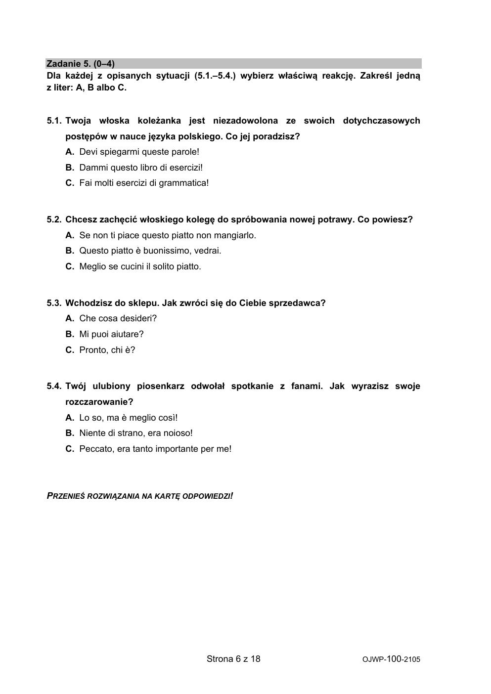 język włoski - egzamin ósmoklasisty 2021 - arkusz-06