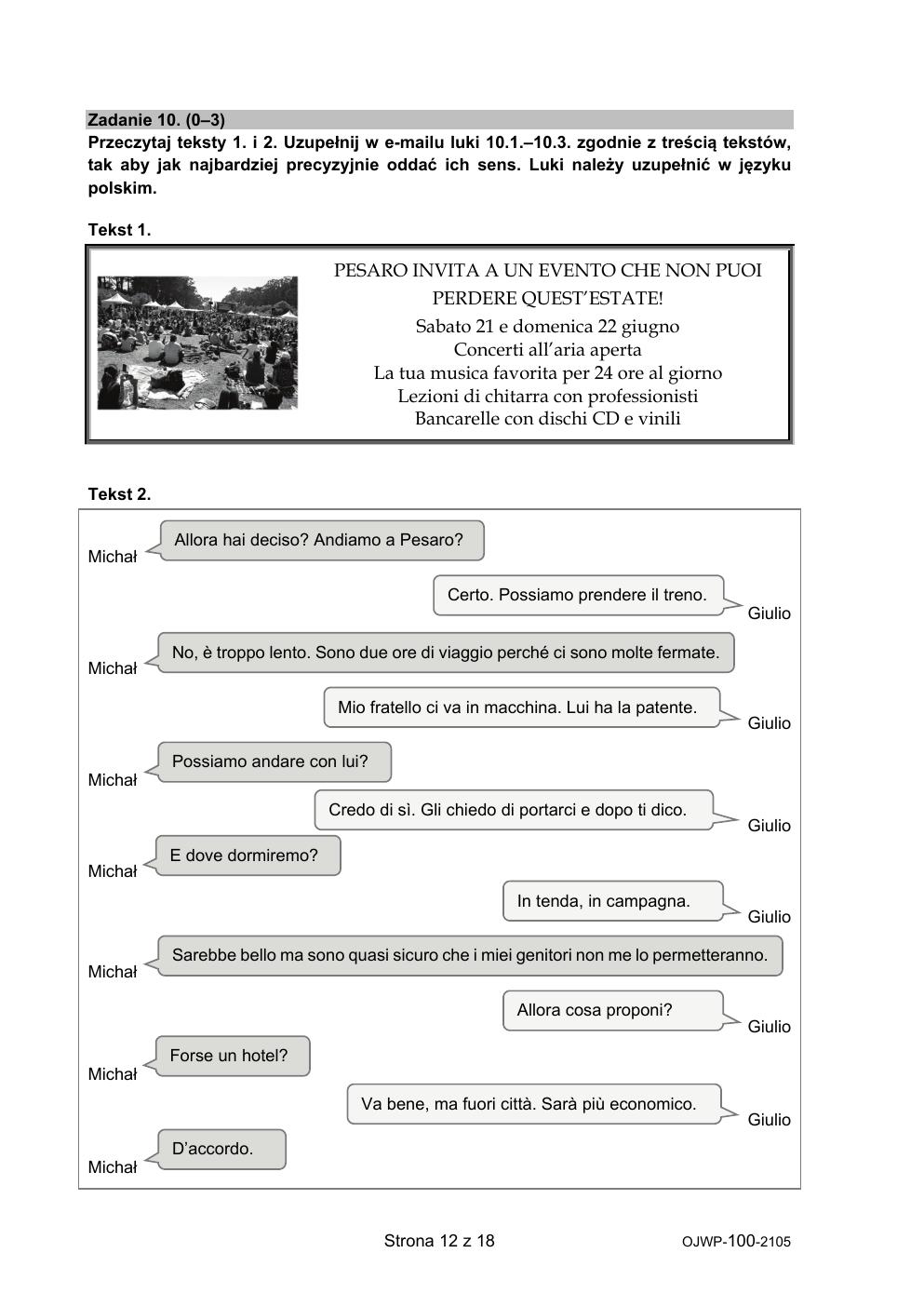język włoski - egzamin ósmoklasisty 2021 - arkusz-12