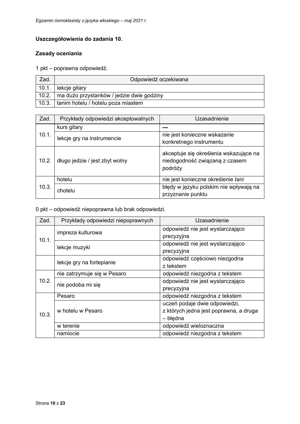 odpowiedzi - język włoski - egzamin ósmoklasisty 2021-10