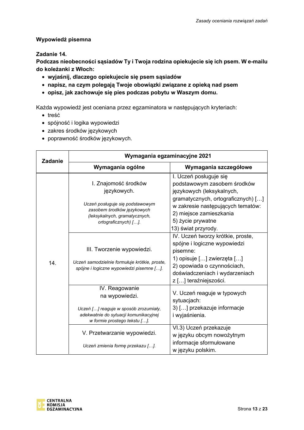 odpowiedzi - język włoski - egzamin ósmoklasisty 2021-13