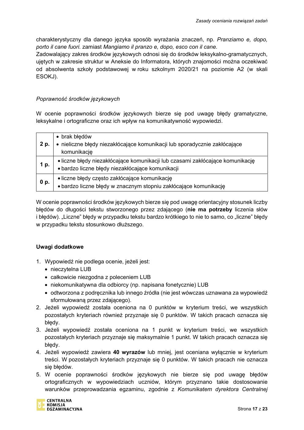 odpowiedzi - język włoski - egzamin ósmoklasisty 2021-17