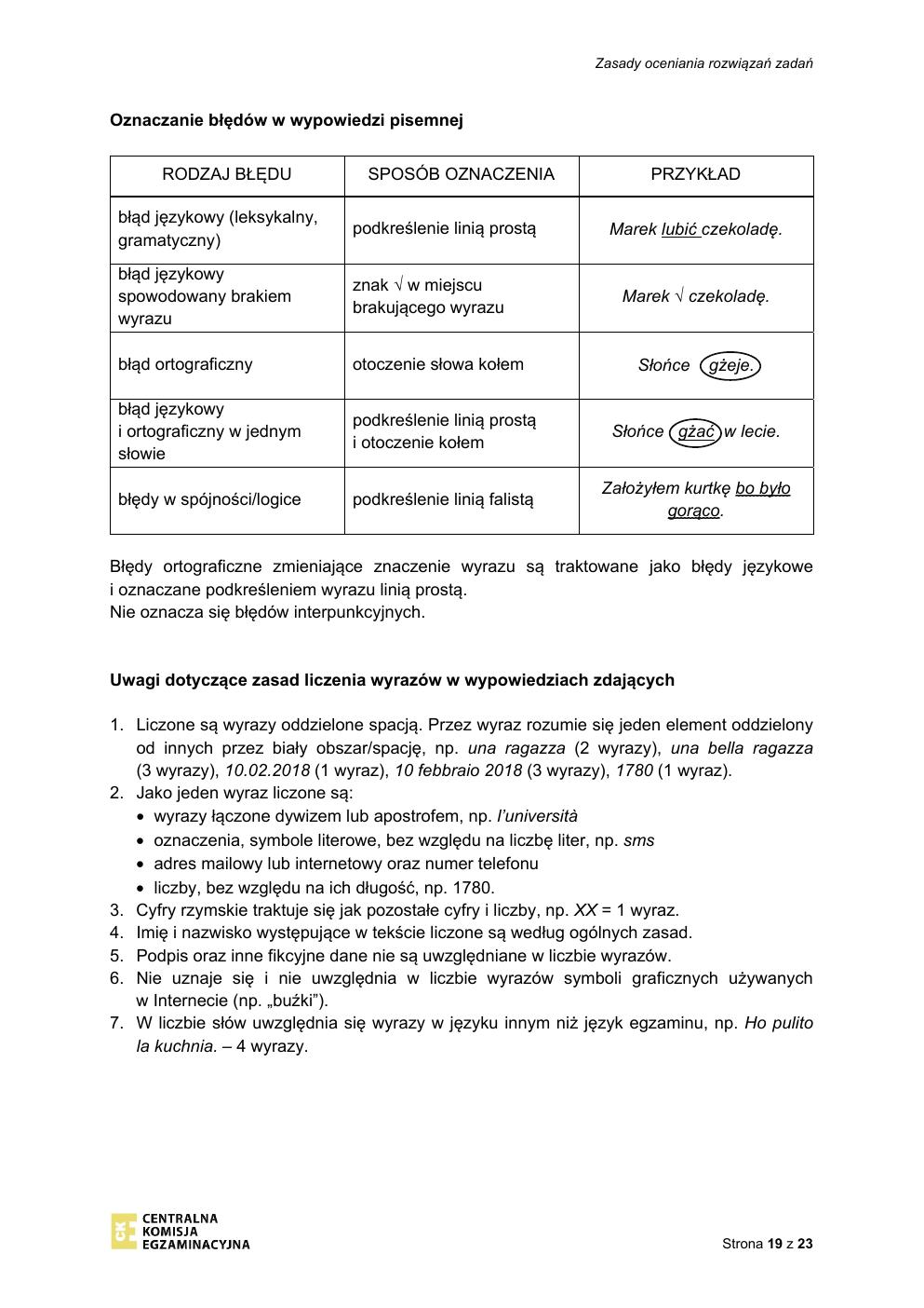 odpowiedzi - język włoski - egzamin ósmoklasisty 2021-19