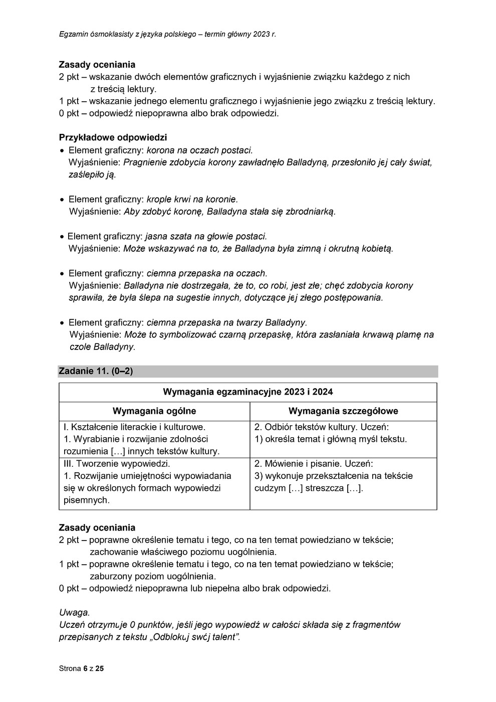 odpowiedzi - język polski - egzamin ósmoklasisty 2023 - 0006