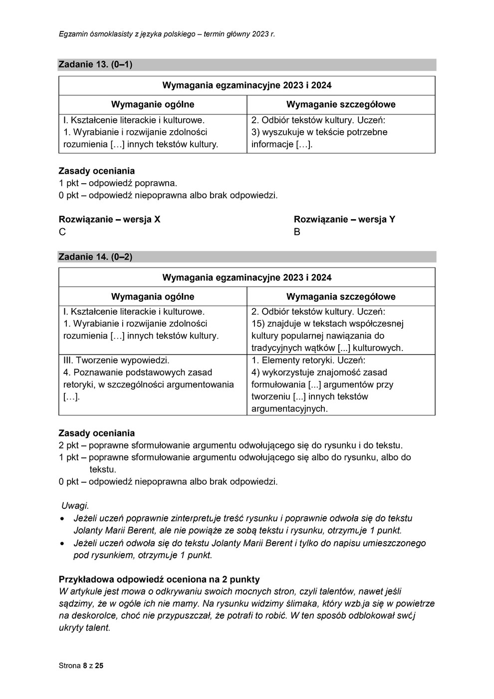 odpowiedzi - język polski - egzamin ósmoklasisty 2023 - 0008