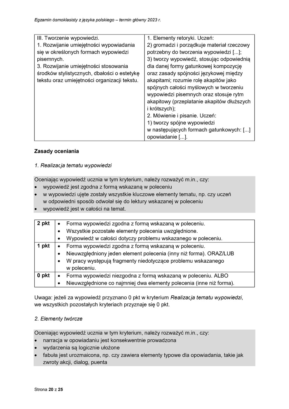 odpowiedzi - język polski - egzamin ósmoklasisty 2023 - 0020