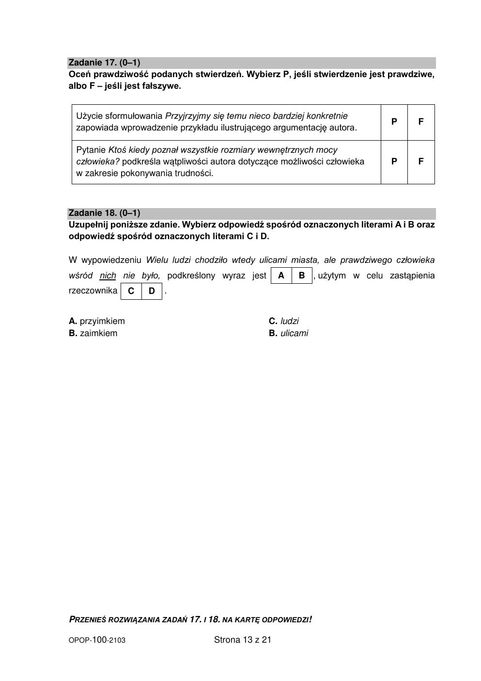 arkusz - polski - egzamin ósmoklasisty 2021 próbny-13