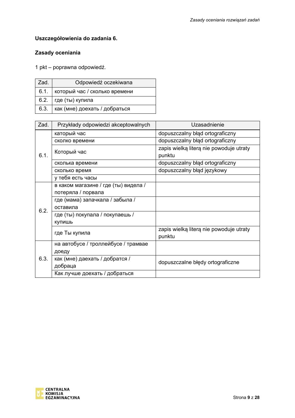 odpowiedzi - rosyjski - egzamin ósmoklasisty 2020-09