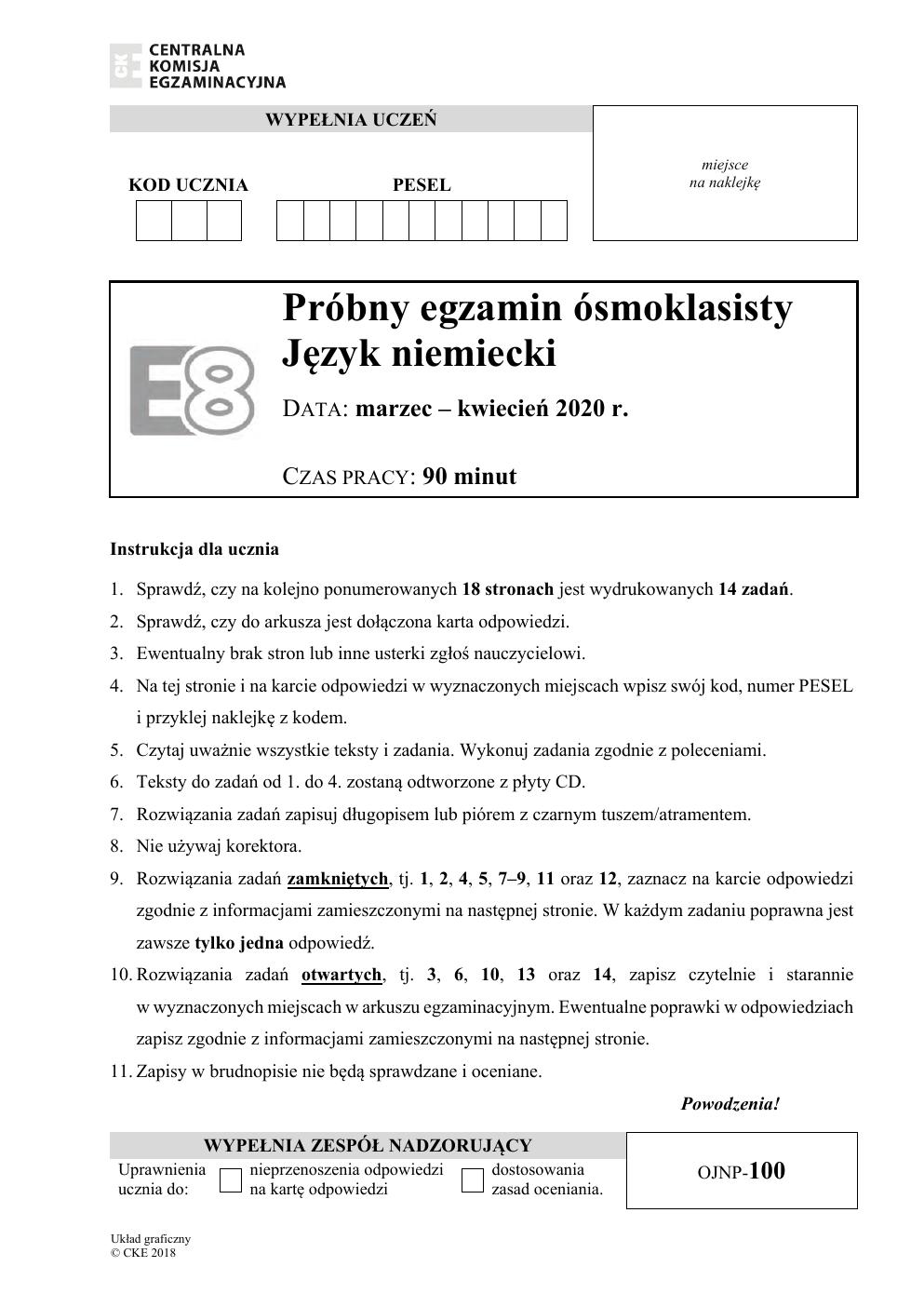 arkusz - niemiecki - egzamin ósmoklasisty 2020 próbny-01