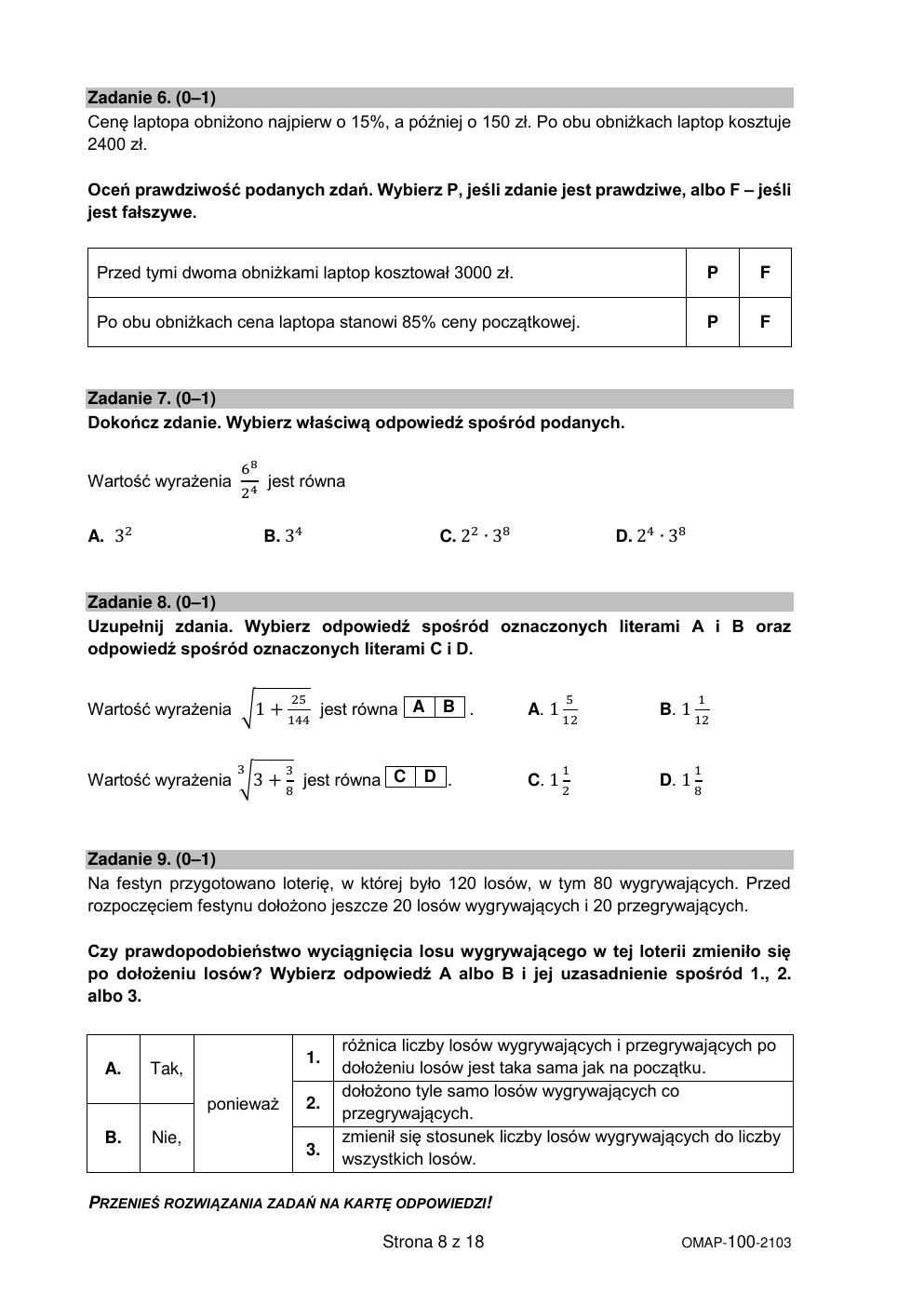 arkusz - matematyka - egzamin ósmoklasisty 2021 próbny-08