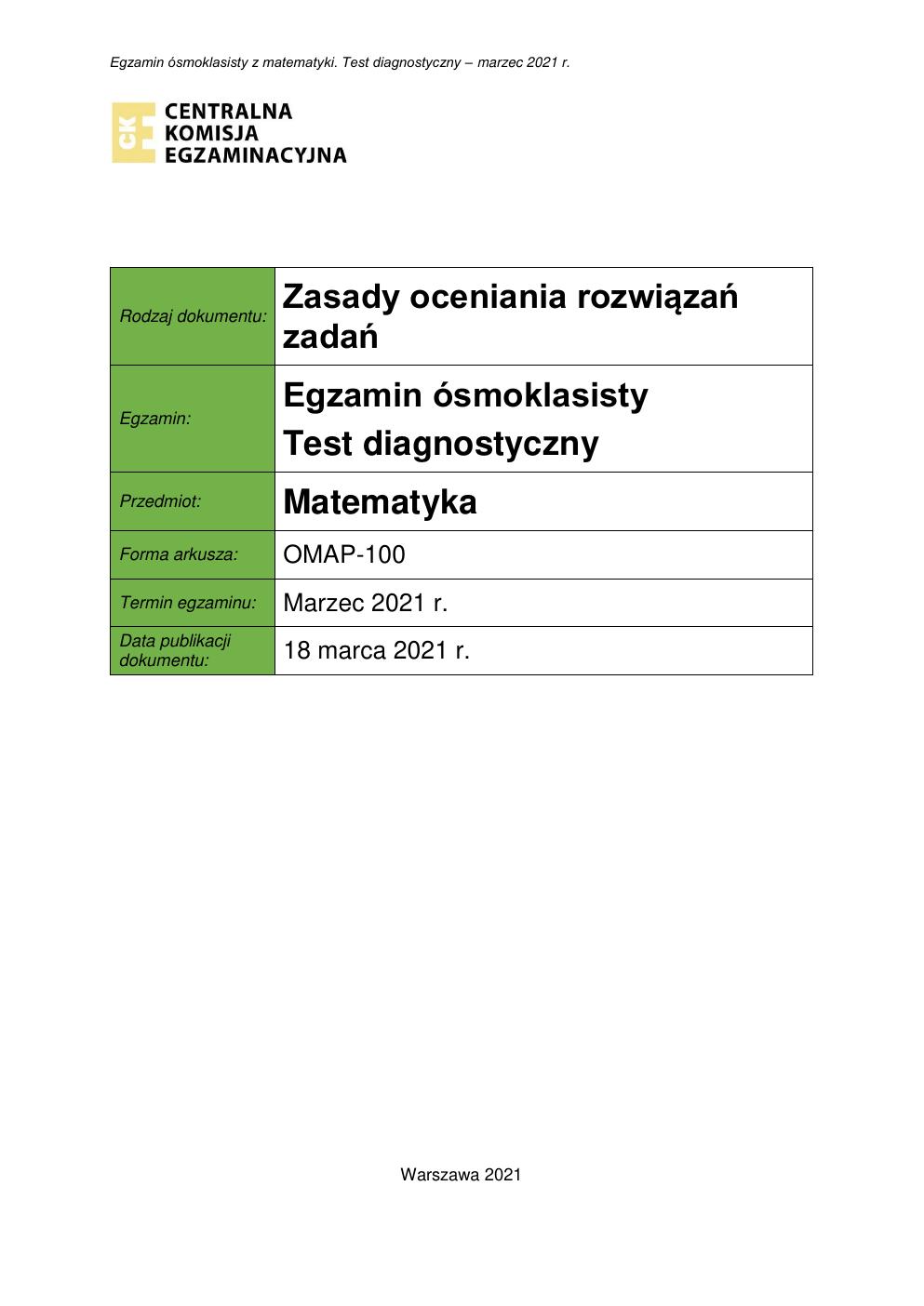 Zakres Materiału Egzamin ósmoklasisty Matematyka 2021 Galeria - odpowiedzi - matematyka - egzamin ósmoklasisty 2021 próbny-01