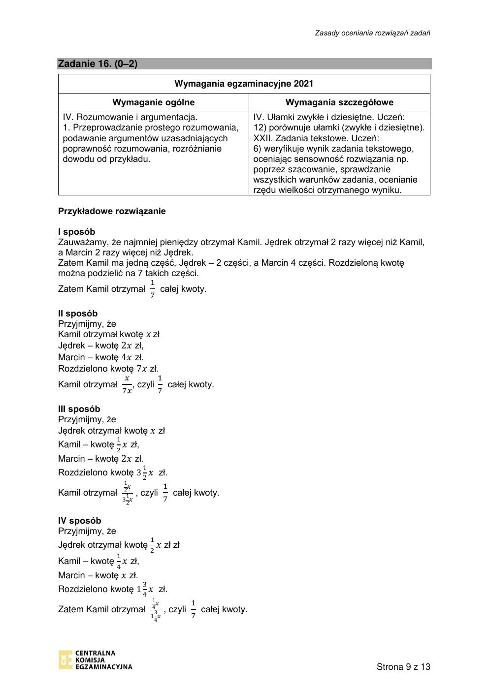 odpowiedzi - matematyka - egzamin ósmoklasisty 2021 próbny-09